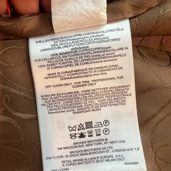 Brooks Brothers x Loro Piana Rabbit Fur Collar Belted Coat - Picture 6 of 6